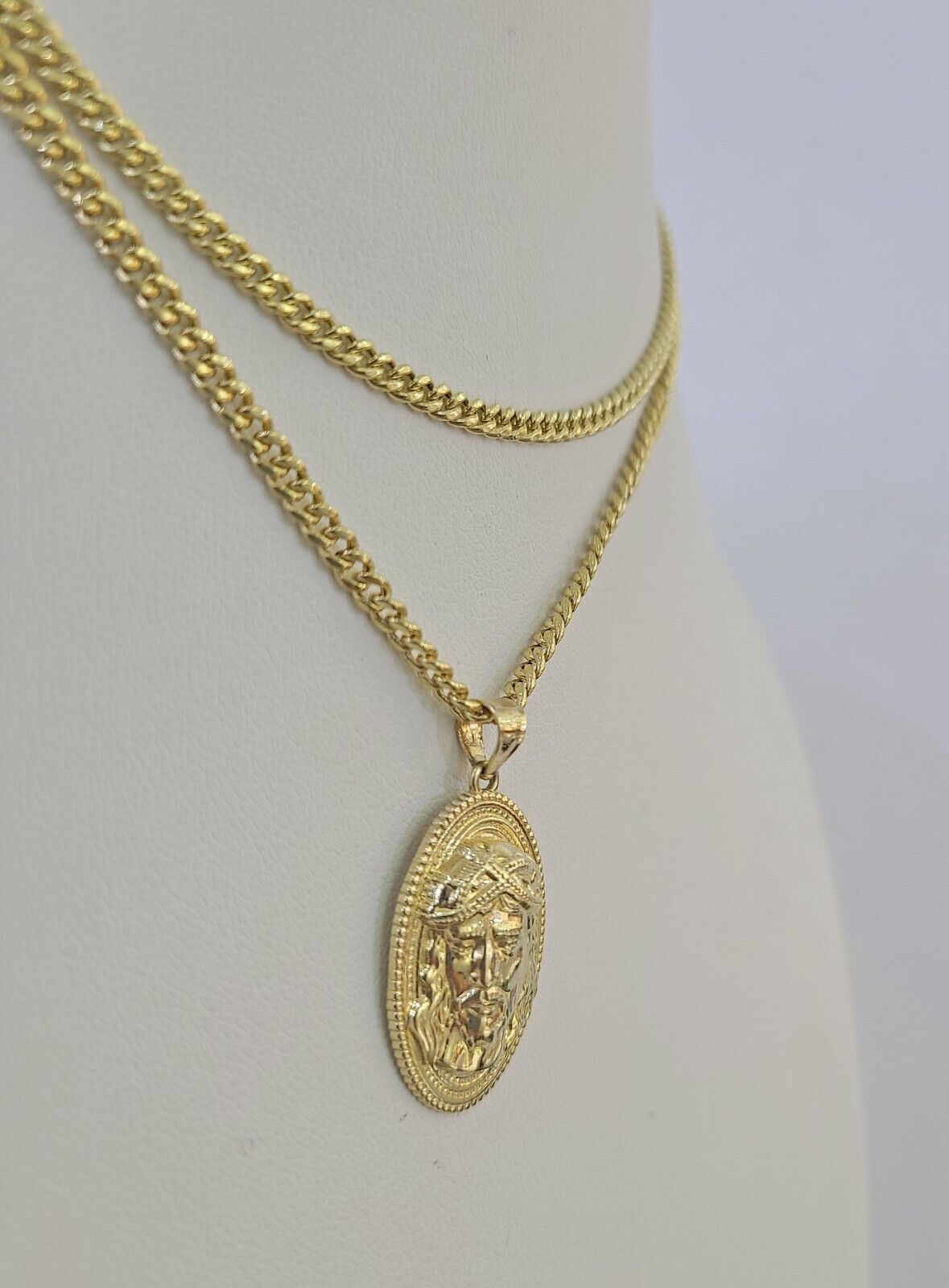 10K Gold Miami Cuban Chain Jesus Head Charm 18"-30" 3mm REAL Pendant