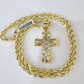 Real 10k Rope Chain Jesus Cross Charm Necklace Pendant Set 5mm 18"-28" Gold