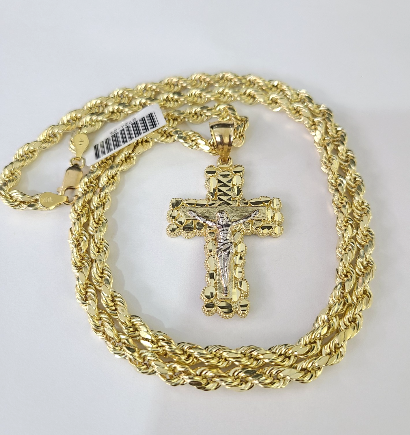 Real 10k Rope Chain Jesus Cross Charm Necklace Pendant Set 5mm 18"-28" Gold