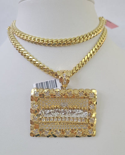 Real 14k Solid Chain Last Supper Charm Set Miami Cuban Link 6mm Necklace Pendant