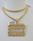 Real 14k Solid Chain Last Supper Charm Set Miami Cuban Link 6mm Necklace Pendant