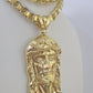 10k Gold Byzantine Necklace Jesus Head Charm 20-30 inches 9mm REAL SET Chain