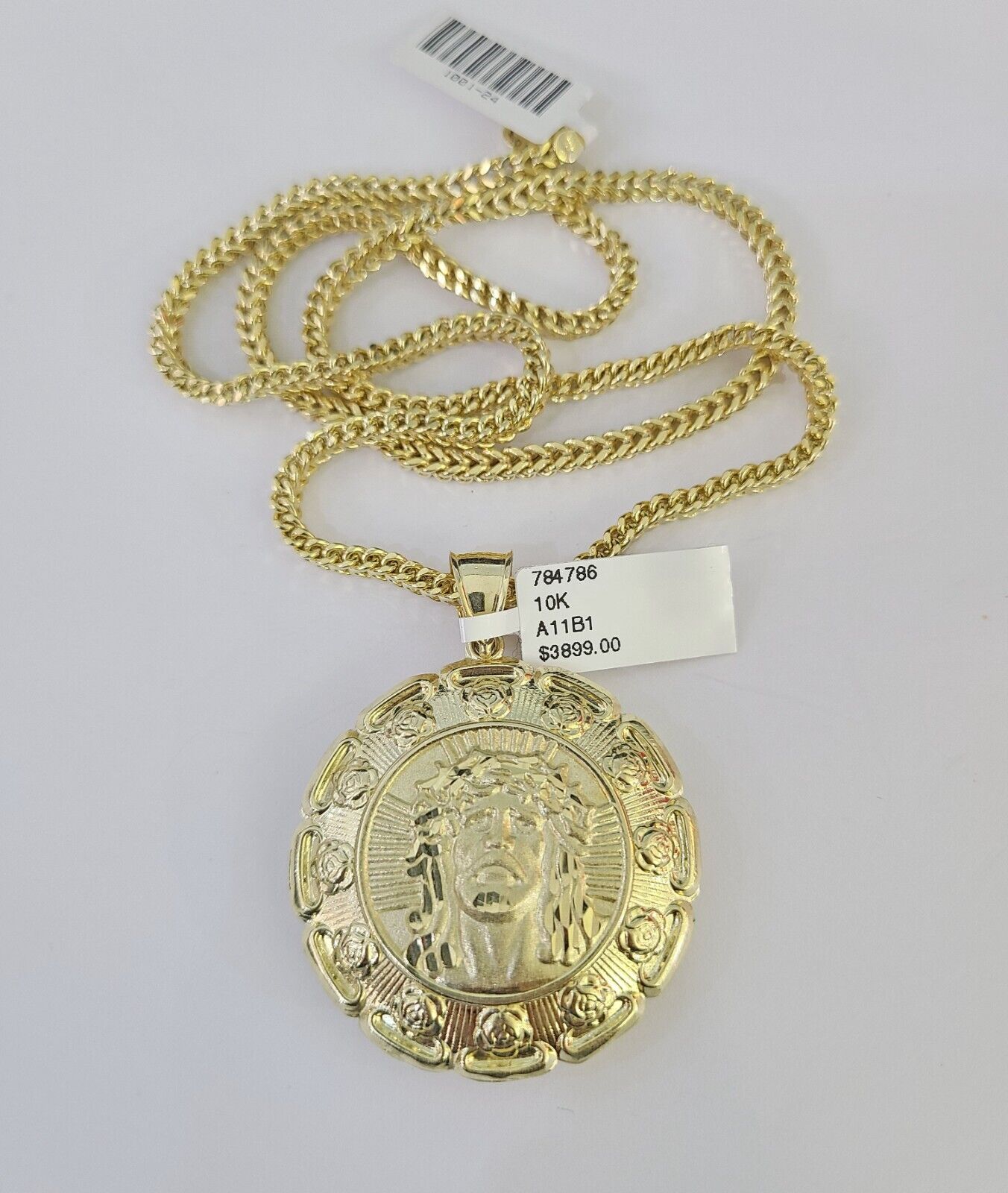 10K Franco Chain Jesus Mary Pendant Charm Necklace 20"-26" 3mm Gold Yellow SET