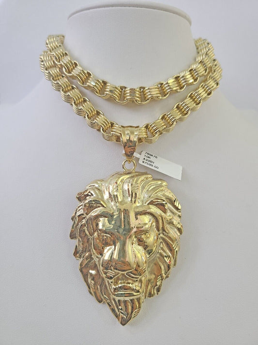 10k Gold Byzantine Necklace Lion Charm 20-30 inches 9mm REAL Yellow SET Chain