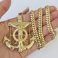 Real 14k Solid Chain Jesus Anchor Charm Set Miami Cuban 6mm Necklace Pendant