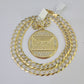 10k Gold Chain Last Supper Charm Solid Cuban Curb Necklace 9mm 20"-30" SET