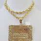 Real 10k Solid Rope Chain Last Supper Charm Set 6mm 20"-30" Inch Necklace Gold