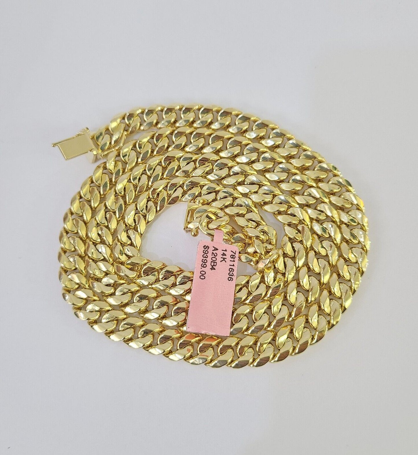 Real 14K Miami Cuban Link Chain Necklace Yellow Gold 24 inch 8mm Mens Hollow