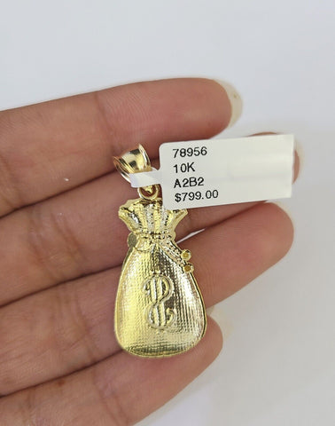 10K Solid Franco Chain Money Bag Pendant Dollar Charm Necklace 18"-24" 1.5mm