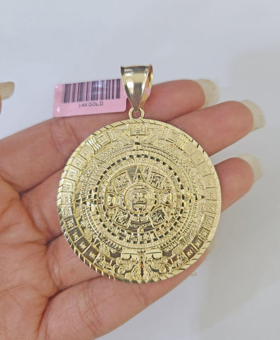 14k Gold Byzantine Box Necklace Mayan Calendar Charm 18"-26" SET Yellow