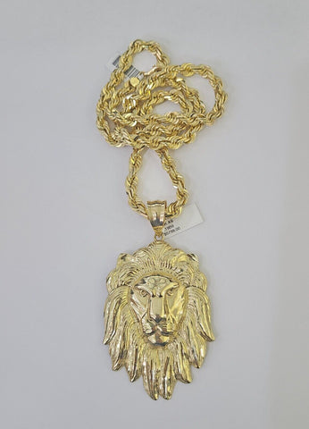 10k Solid Rope Chain Lion Pendant Necklace 7mm 20"-30" SET Charm Real