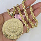 Real 14k Solid Rope Chain Mayan Calendar Charm Set 6mm 18"-30" Necklace Gold