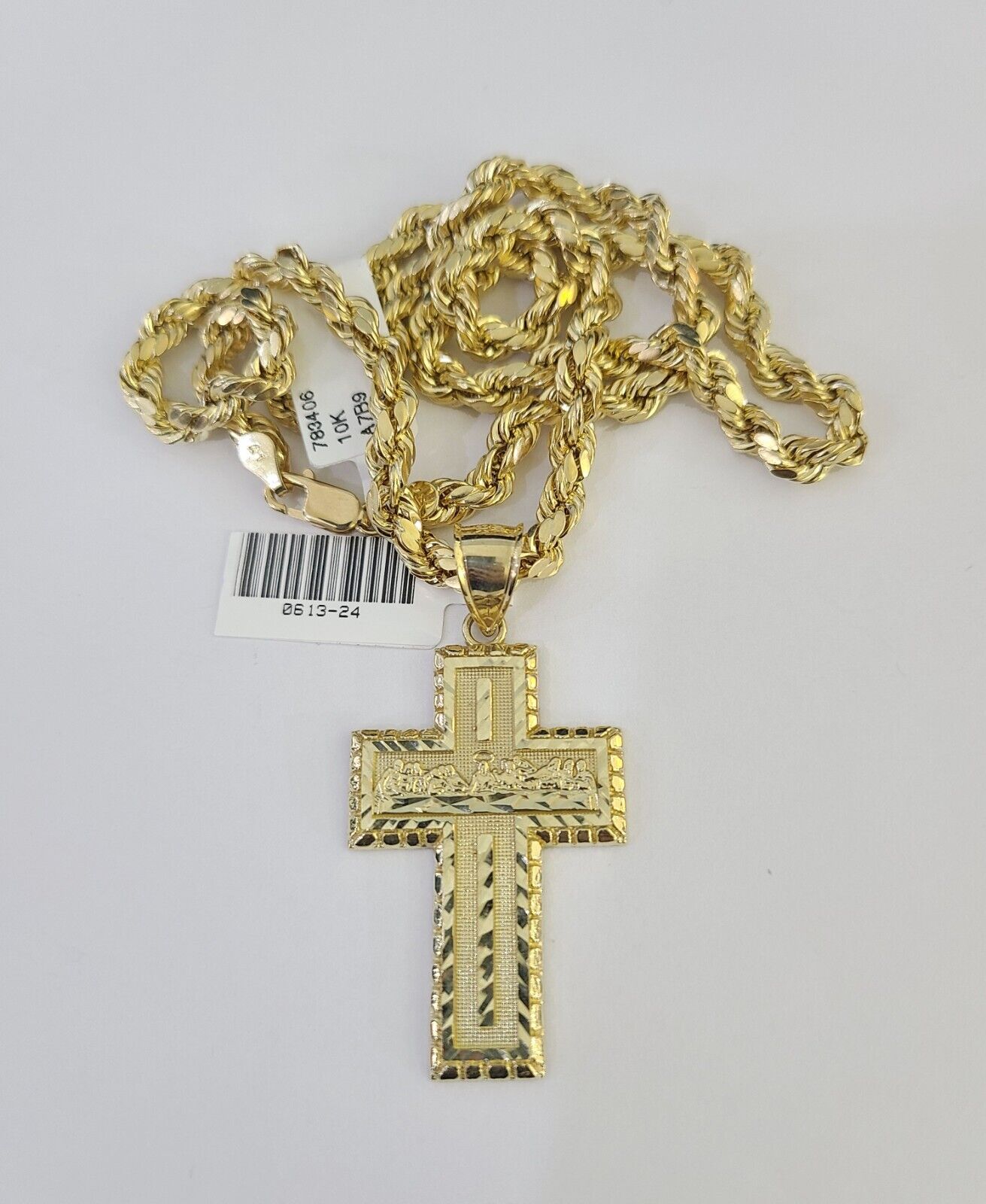 Real 10k Rope Chain Jesus Cross Charm Necklace Pendant Set 5mm 20"-30" Inch Gold