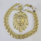 Real 10k Rope Chain Lion Head Charm Set 8mm 20"-30" Inch Necklace Yellow Gold