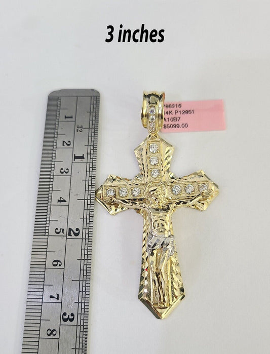 14k Jesus Cross Charm Pendant Yellow Gold Men Women 4" 3" 2"