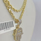 10k Solid Rope Chain 3mm Diamond Hamsa Hand Pendant Charm Necklace SET 18-26 in