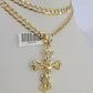 10k Solid Gold Cuban Curb Chain Jesus Cross Pendant 6mm 20"-30" SET Necklace