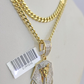 10k Miami Cuban Chain Diamond Pharaoh Charm Set 4mm 18"-28" Necklace Gold