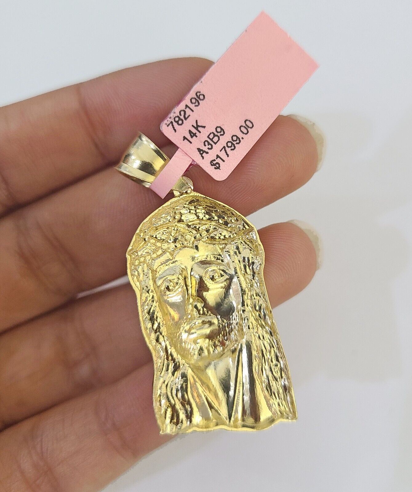 Real 14k Chain Jesus Head Charm Set Miami Cuban Link 4mm Necklace Pendant