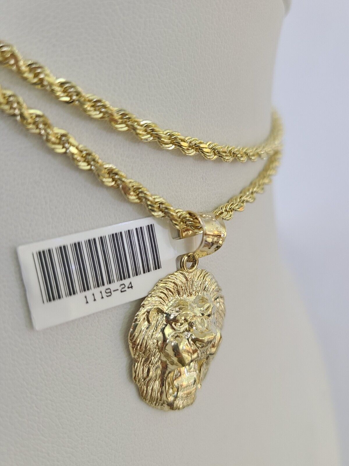 10k Solid Rope Chain 3mm Lion Head Pendant Charm Necklace SET 18-26 in