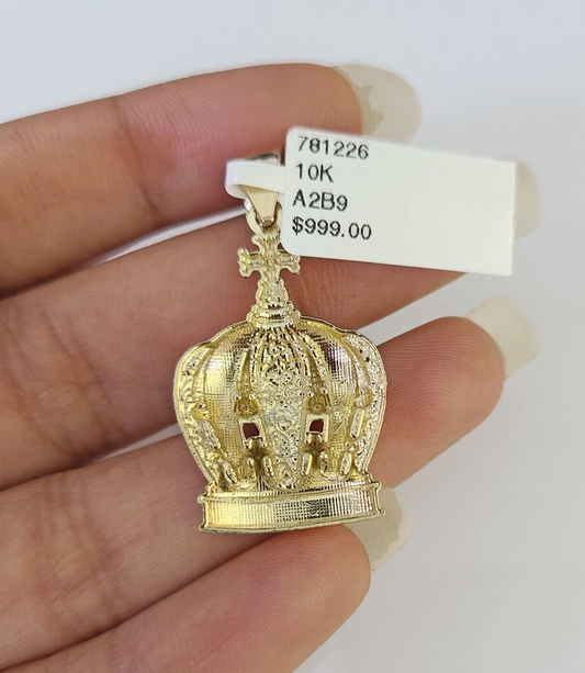 10K Imperial Crown Charm Pendant Real Yellow Gold Royal 1.5" Inch 10kt