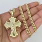 10k Crucifix Cross Charm Miami Cuban Chain Pendant Set 5mm 18"28" Necklace Gold