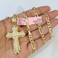 14k Solid Figaro Chain Jesus Cross Pendant Gold 4mm 18"-28" SET Necklace