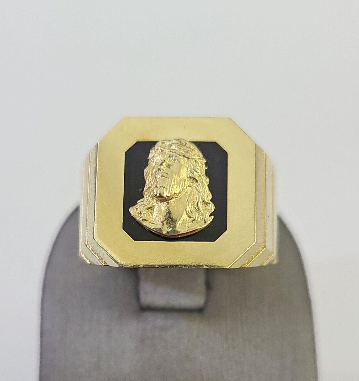 Real 10k Ring Jesus Head Fancy Black Design Yellow Gold Men Casual 10kt
