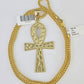 10K Franco Chain Ankh Cross Pendant Charm Necklace 20"-26" 3mm Gold