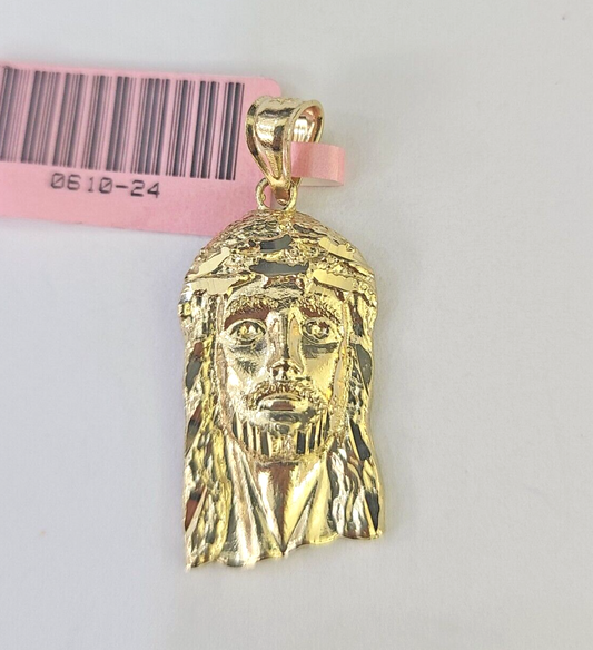 Real 14K Yellow Gold Jesus Head Pendant Charm Genuine 1"