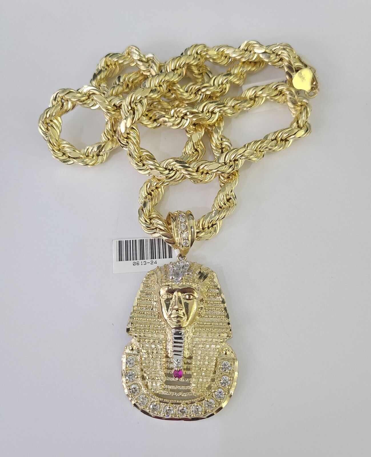 Real 10k Rope Chain Pharaoh Charm Set 8mm 20"-30" Inch Necklace Yellow Gold