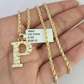 10k Gold Initial P Charm Rope Chain 16"-26" 2.5mm SET Necklace Alphabet Pendant