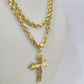 Real 10k Rope Chain Jesus Cross Charm Necklace Pendant Set 4mm 18"-28" Gold