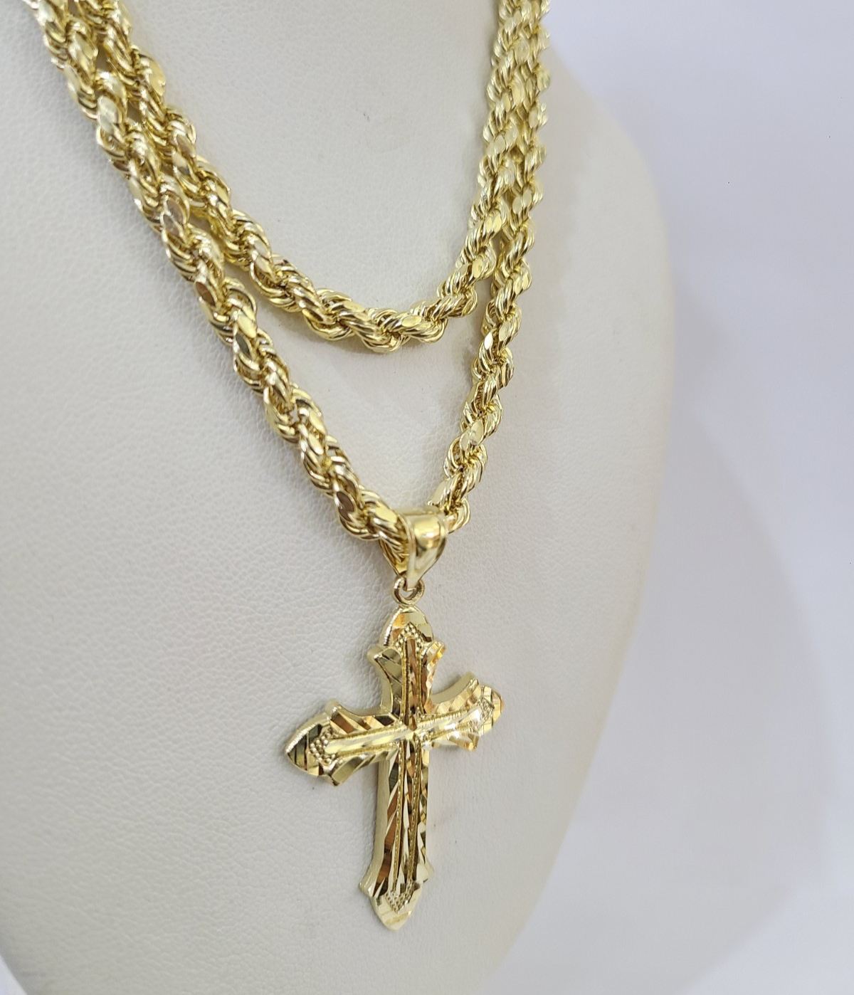 Real 10k Rope Chain Jesus Cross Charm Necklace Pendant Set 4mm 18"-28" Gold