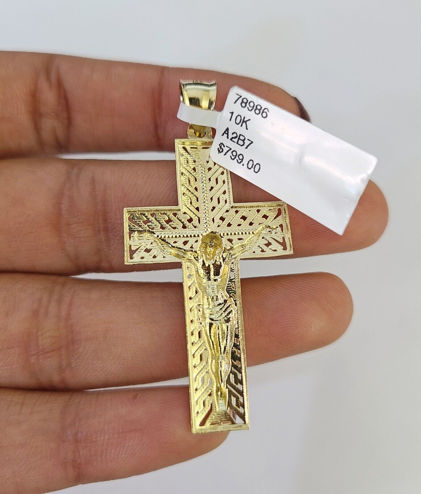 10K Franco Chain Jesus Cross Pendant Charm Necklace 20"-26" 3mm Gold Yellow SET