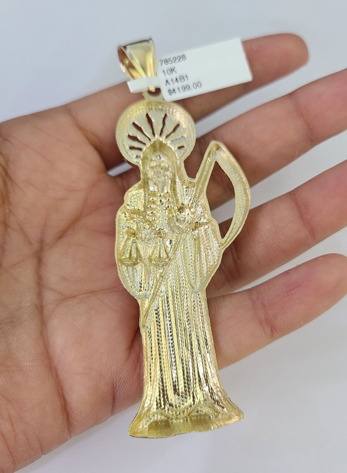 10K Franco Chain Saint Reaper Pendant Charm Necklace 20"-28" 4mm Gold SET Yellow