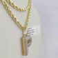 10k 3mm Rope Solid Chain P Diamond Pendant Alphabet 18"-28" Gold Charm Necklace