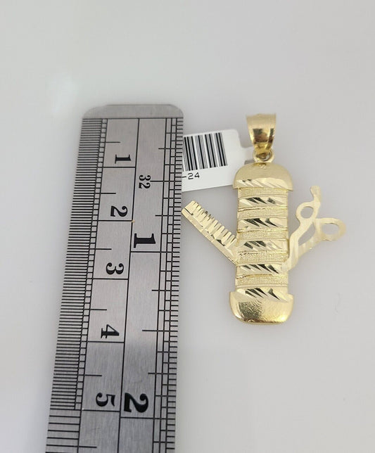10k Solid Rope Chain Barber Scissors Pendant 18"-28" Gold Set Charm Necklace 3mm