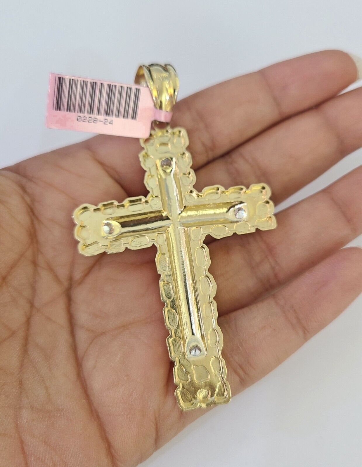 14k Figaro Chain Jesus Cross Charm Pendant Gold 7mm 20-30 inch SET Necklace