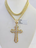 Real 14k Chain Cross Charm Set Miami Cuban Link 5mm 18"-30" Necklace Pendant