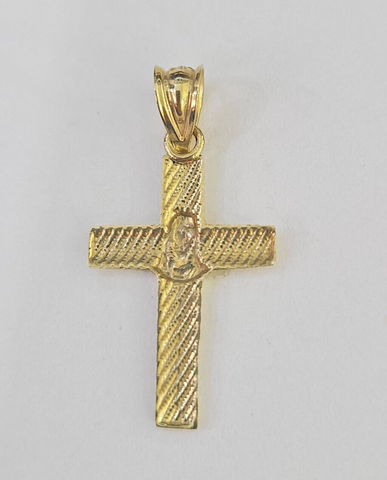 Real 10K Jesus Cross Pendant 1" Yellow Gold Charm Genuine