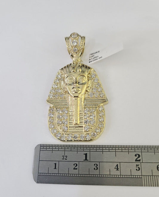 10k Egyptian Pharaoh Head Charm Pendant Yellow Gold 2.5" Inch Men Women Real