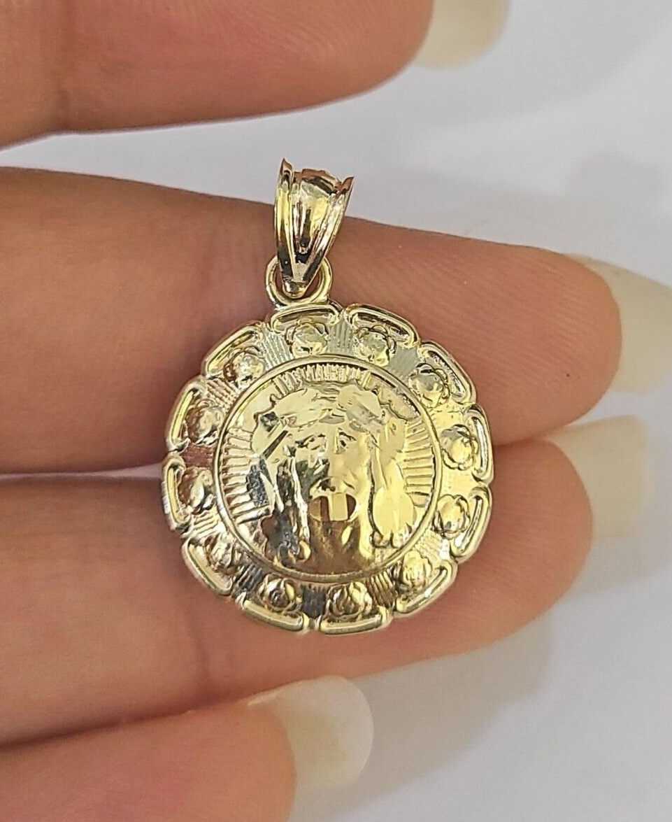 Real 10K Jesus Virgin Mary Pendent Charm Two Sided yellow Gold 1" Guadalupe