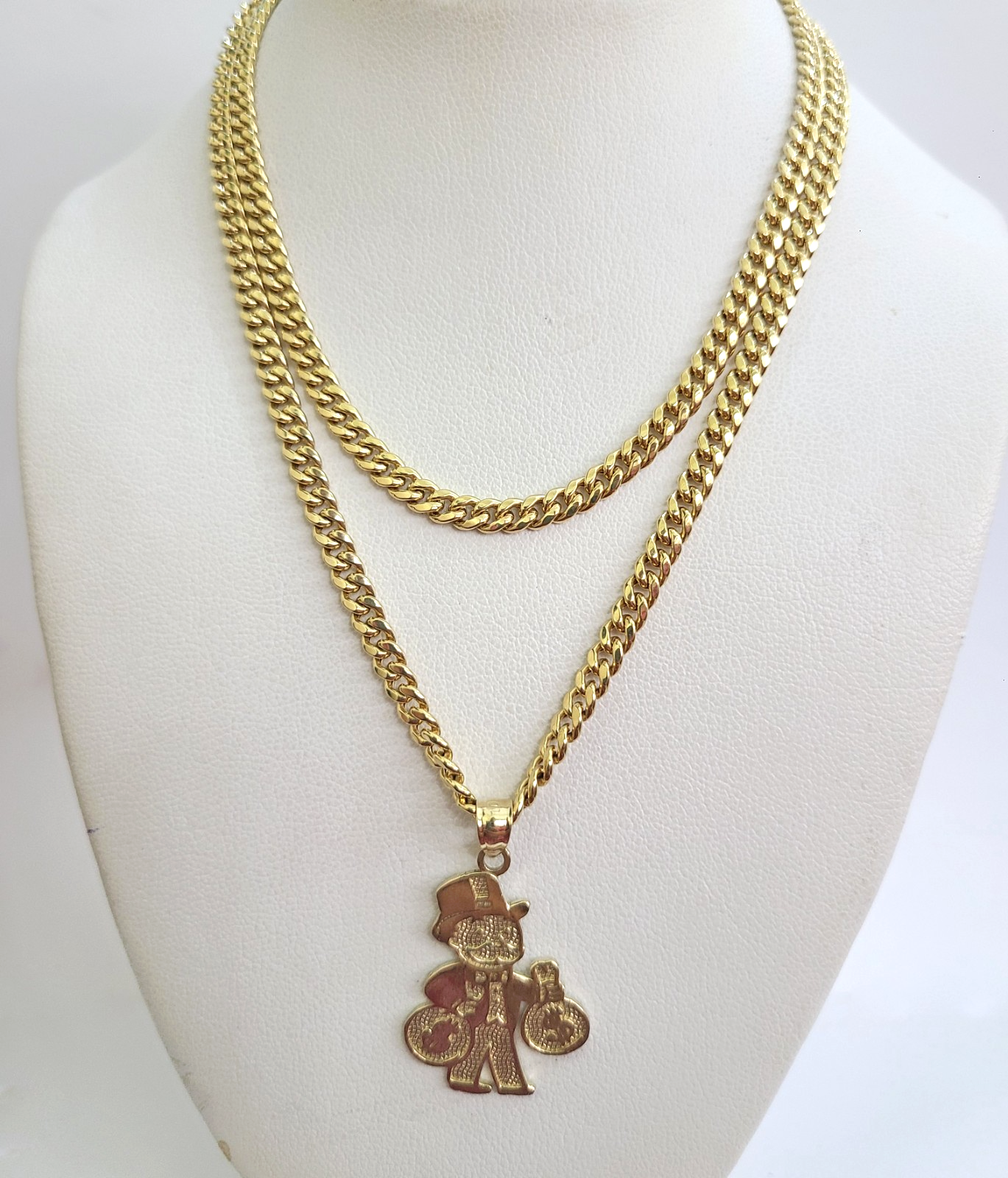 10k Gold Chain Miami Cuban Grandpa Money Bag Charm Set 4mm 18"28" Necklace