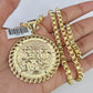 10k Gold Byzantine Box Necklace Last Supper Charm 20"-30" SET Yellow Real 4mm