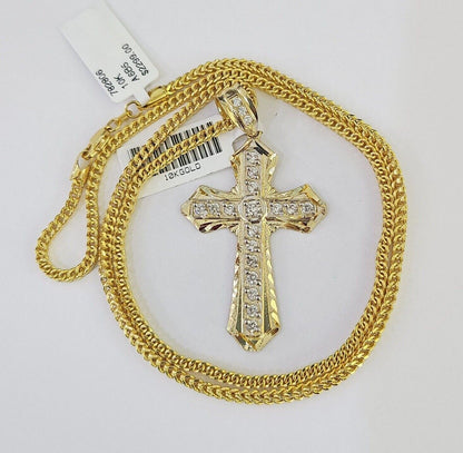 10K Gold Franco Chain Jesus Cross Charm Pendant 20-26 inches 2.5mm REAL Yellow