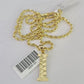 10k Gold Initial I Charm Rope Chain 16"-26" 2.5mm SET Necklace Alphabet Pendant