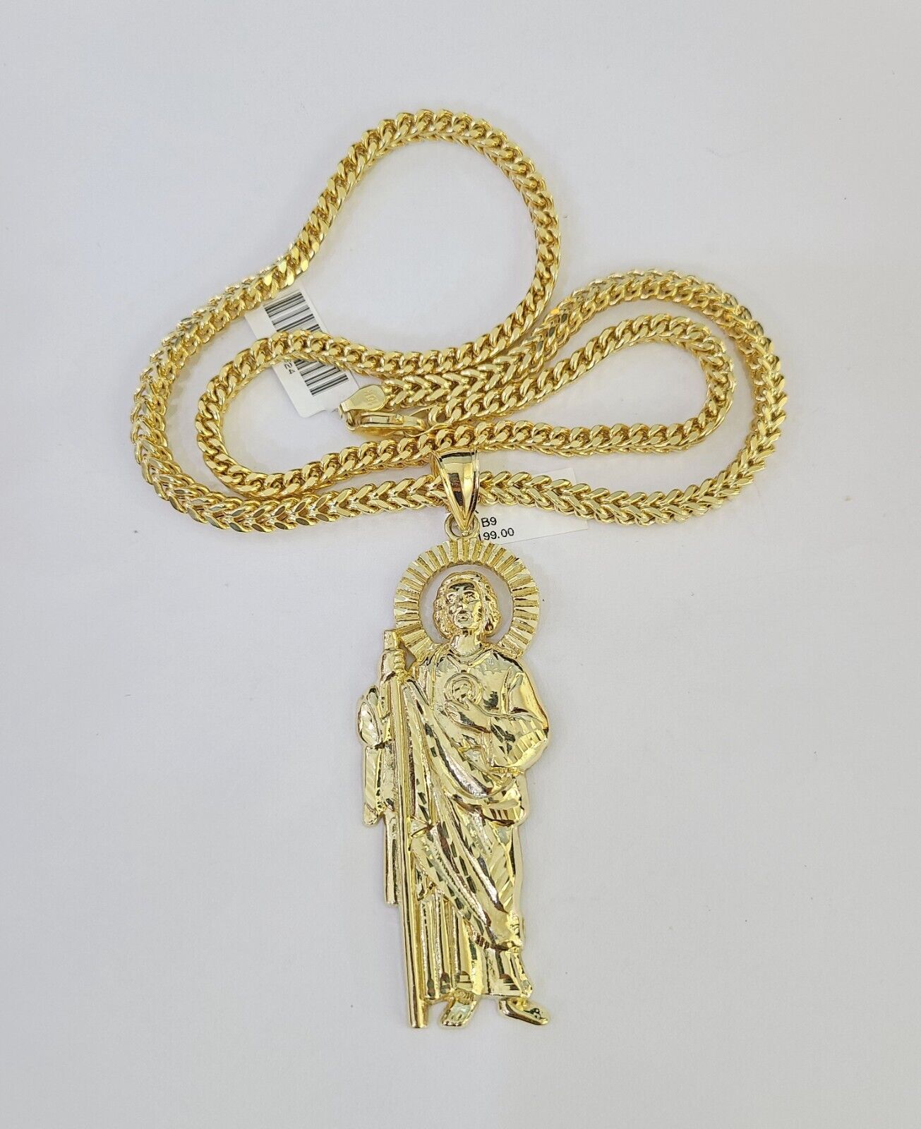 10K Franco Chain Saint Jude Pendant Charm Necklace 20"-26" 5mm Gold SET Yellow