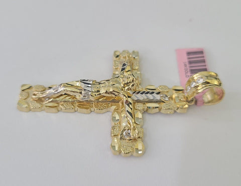 14k Jesus Christ Nugget Cross Charm Pendant Yellow Gold REAL Genuine