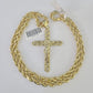 Real 10k Rope Chain Jesus Cross Charm Necklace Pendant Set 5mm 20"-30" Inch Gold